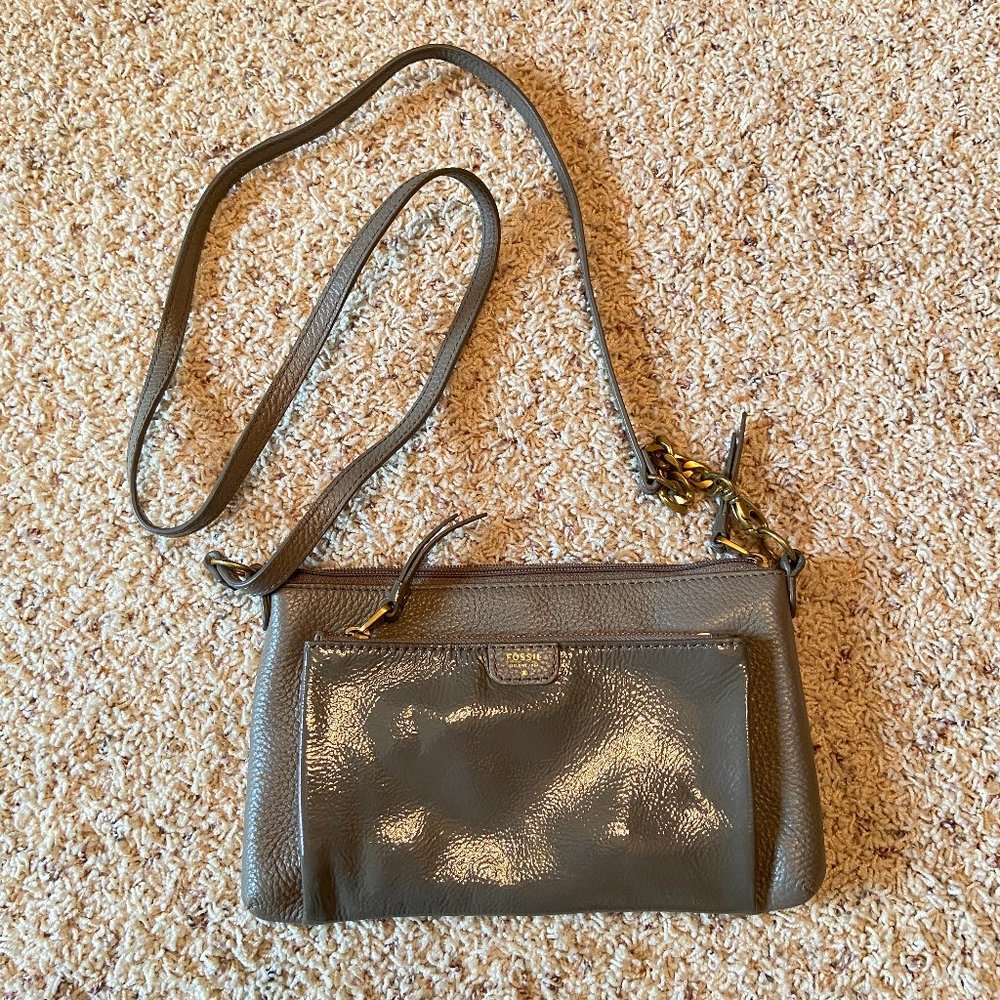 Gray and Gold Fossil Cross Body Bag Purse
